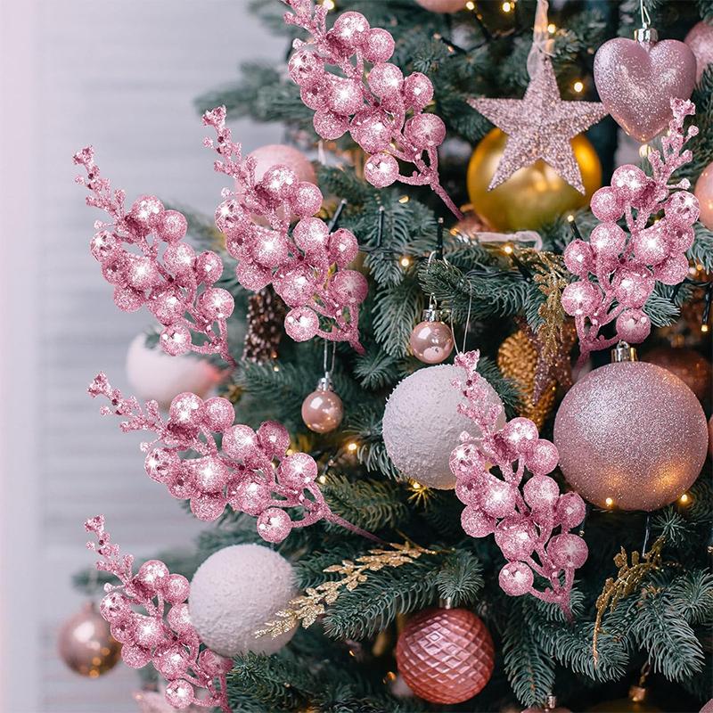 5/10Pcs Christmas Decor Artificial Glitter Berry Artificial Flower Bouquet Christmas Tree Decor Home New Year 2026 Navidad Decor