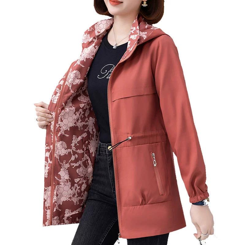 Windbreaker Women's Long Jacket for Spring Double-sided Wear
