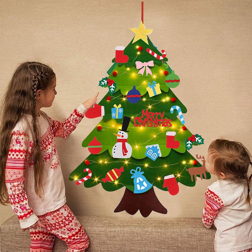 Diy Felt Christmas Tree Set Holiday Atmosphere Creative Christmas Decoration (with String Lights)