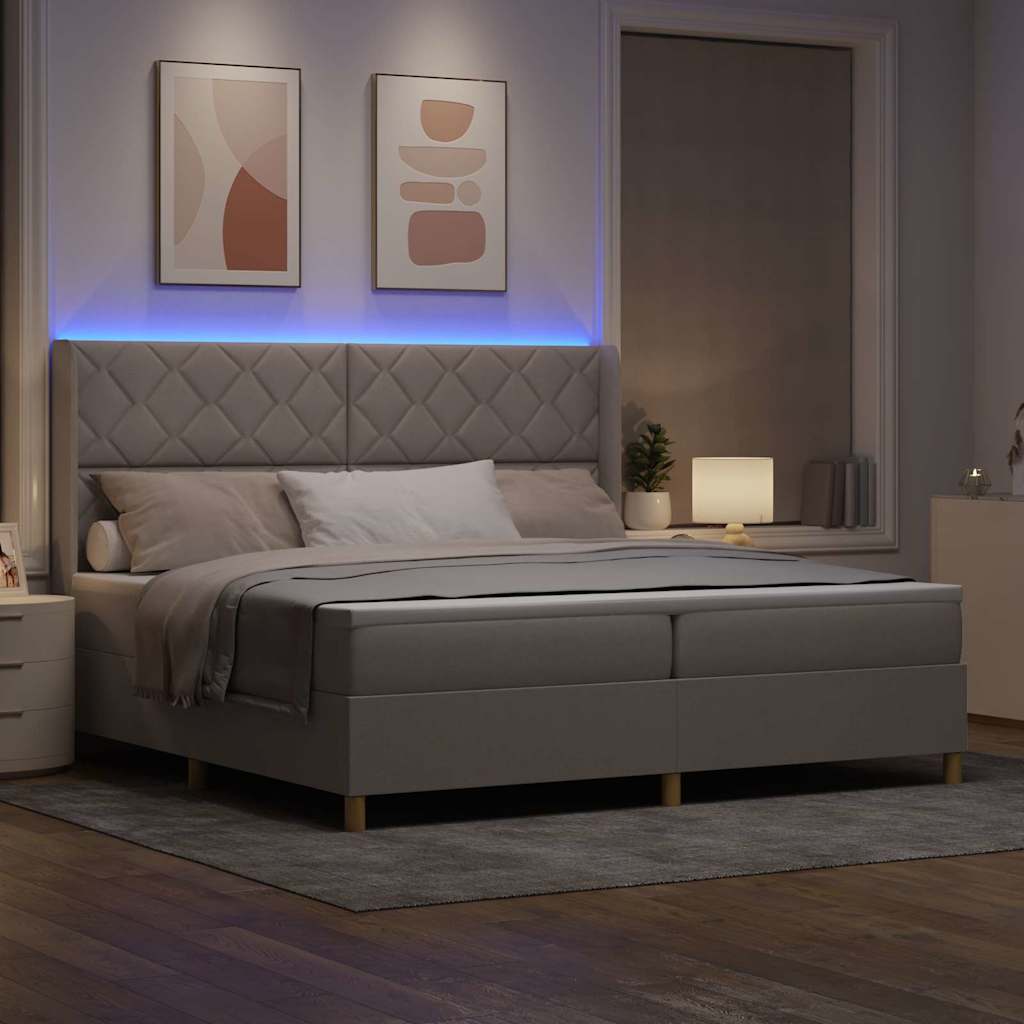 Boxspring bed with LED light strips Taupe 200 x 200 cm Fabric