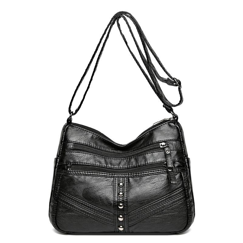 Women New Premium Soft Leather Crossbody Bag New Vintage Leather Large Pocket Multi-Compartment Shoulder Bag