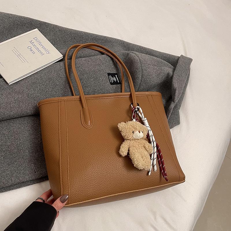 Large Capacity Fashion Tote Bag Women Detachable Charm Faux Leather Shoulder Bucket Purse Commuter Handbag