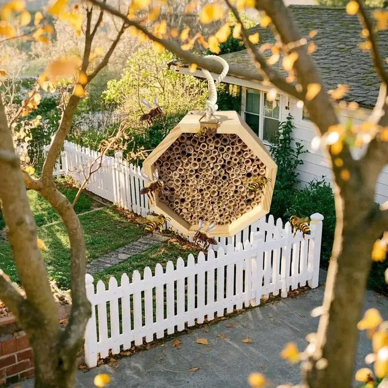Bee Houses For The Garden Wooden Bee Hive Pollinating Palace Butterfly House Wasp Habitat For Garden Balcony Backyard Outside