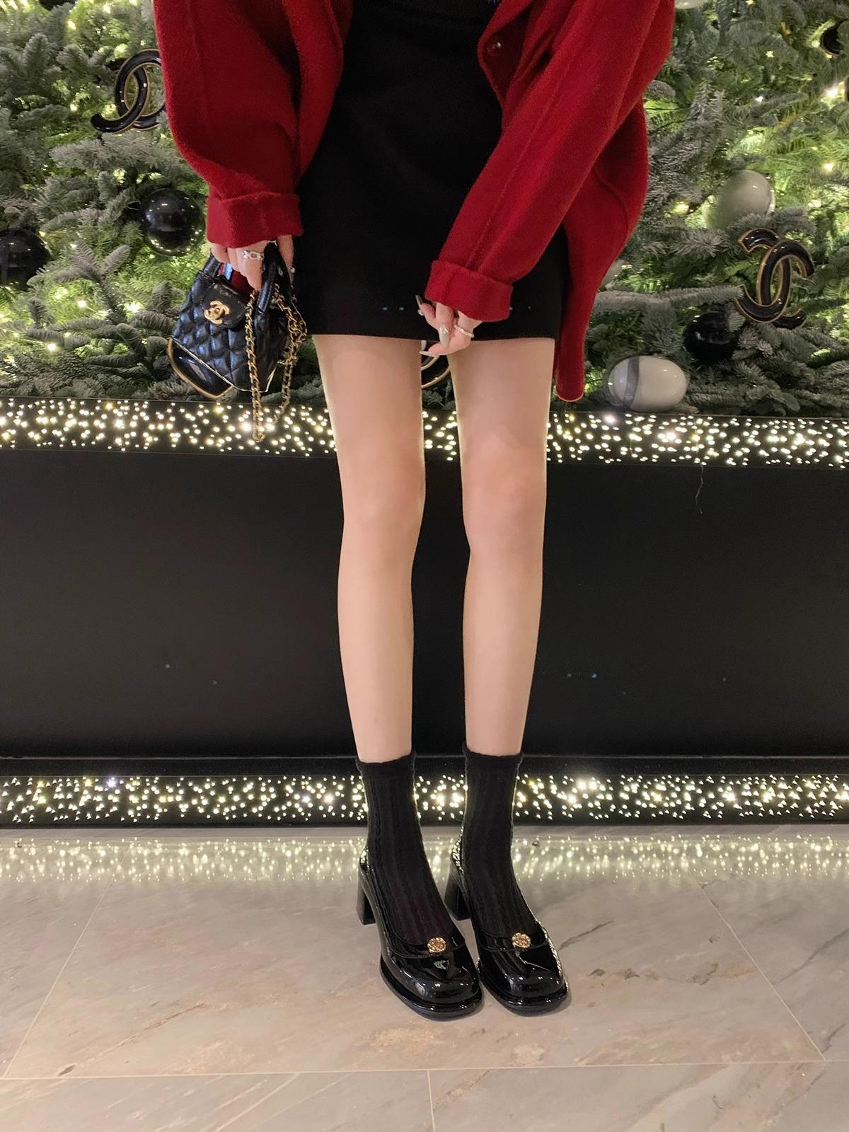 

Cowhide version~ Camellia Mary Jane single shoes square round head thick heel one pedal women s small leather shoes 40 чёрный