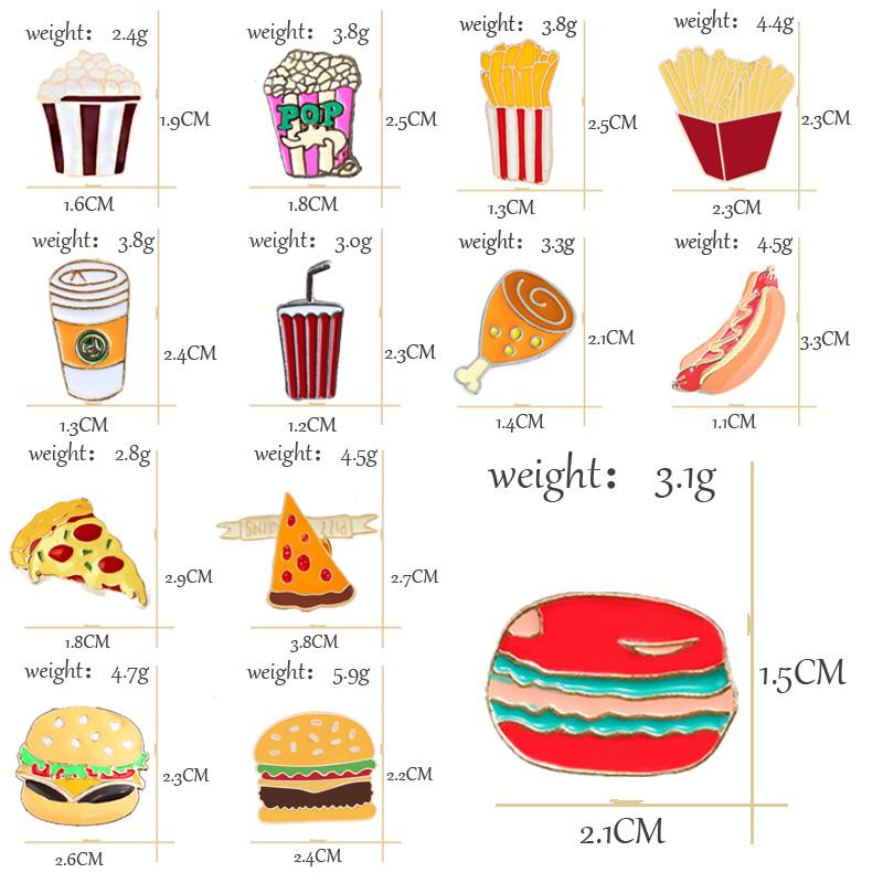 13 Style Snack Brooch Burger Pizza Chicken Drinks Coffee Popcorn French Fries Hot Dog Enamel Pins Food Brooche For Women Jewelry