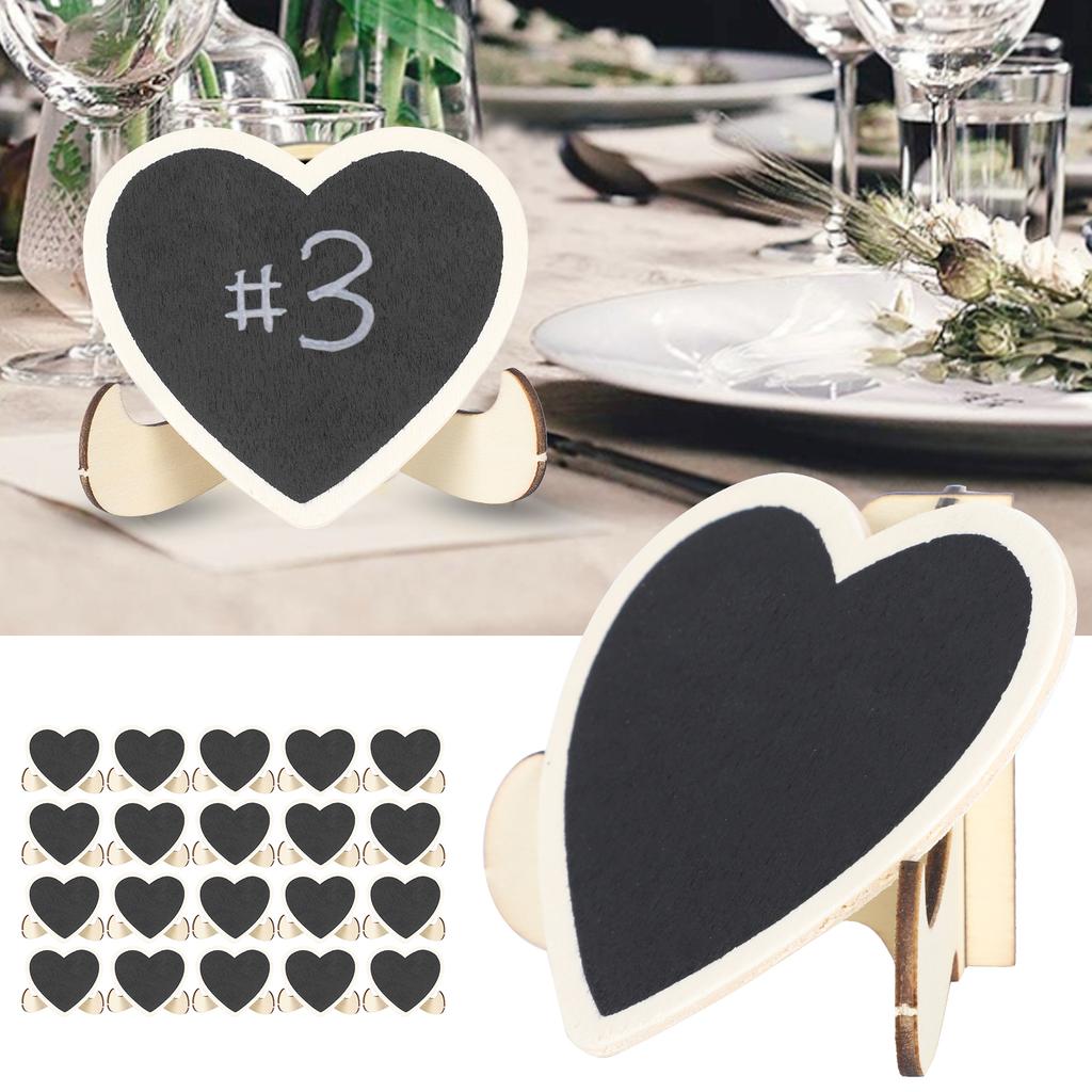 2 Set Wood Mini Chalkboard Signs Card Place Blackboard Wedding Heart Shaped Tabletop Decoration