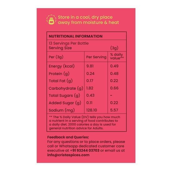 CRISTA 45 Gms Southern Cajun Seasoning for Fries, Popcorn & Appetizers | Mixed Spices Blend | Vegan | Zero Added Colours