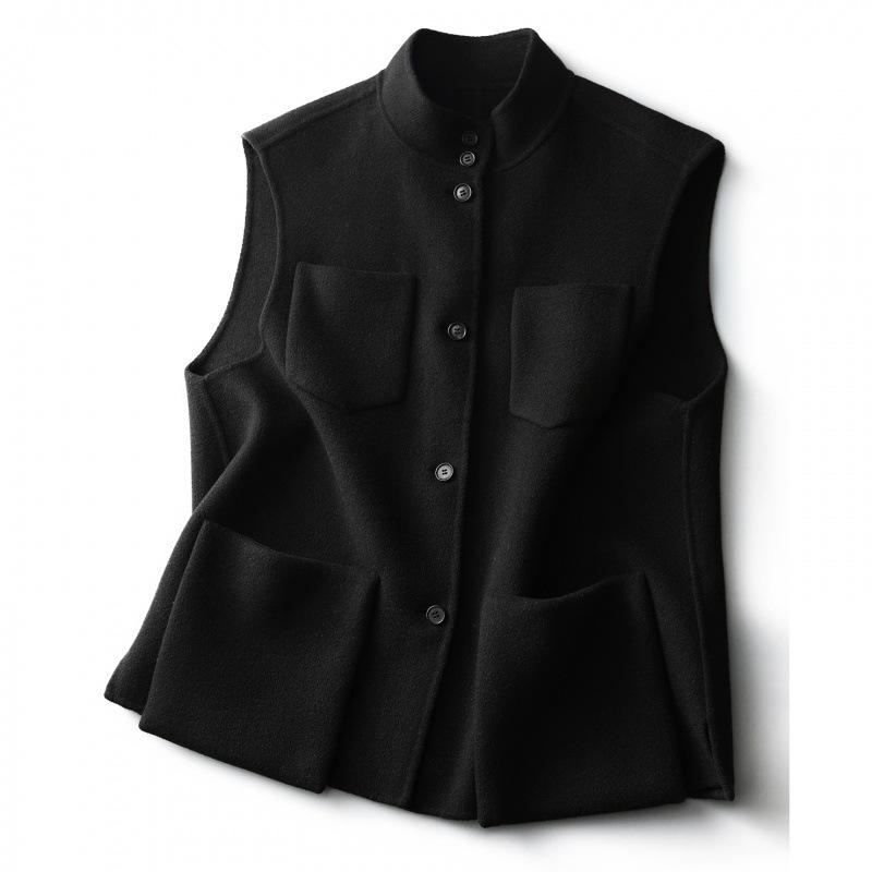 Jednokolorowa damska wełniana kamizelka - styl japoński i koreański
