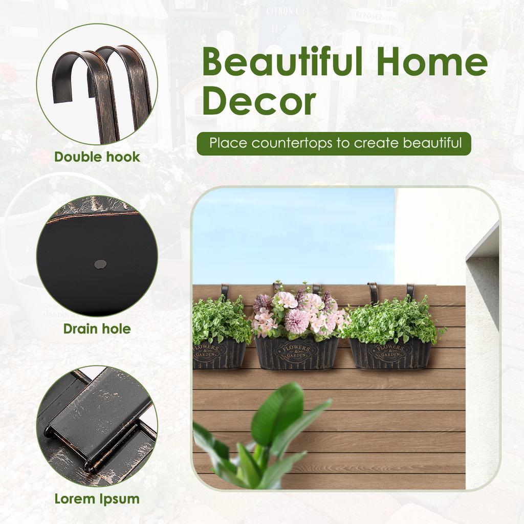 4Pcs Hanging Plants Planter Metal Iron Flower Pots Decks Railings Fence Buckets Outdoor Garden Balcony Decoration