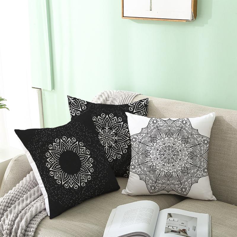 Black and White Ethnic Style Elephant Print Car Cushion Cover Sofa Pillow Cover Homewares