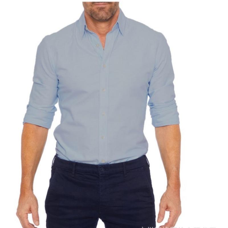 

Мужская рубашка на молнии с потайной молнией и имитацией пуговиц из хлопка-стрейч Oxford с подкладкой на молнии XL синий/серый