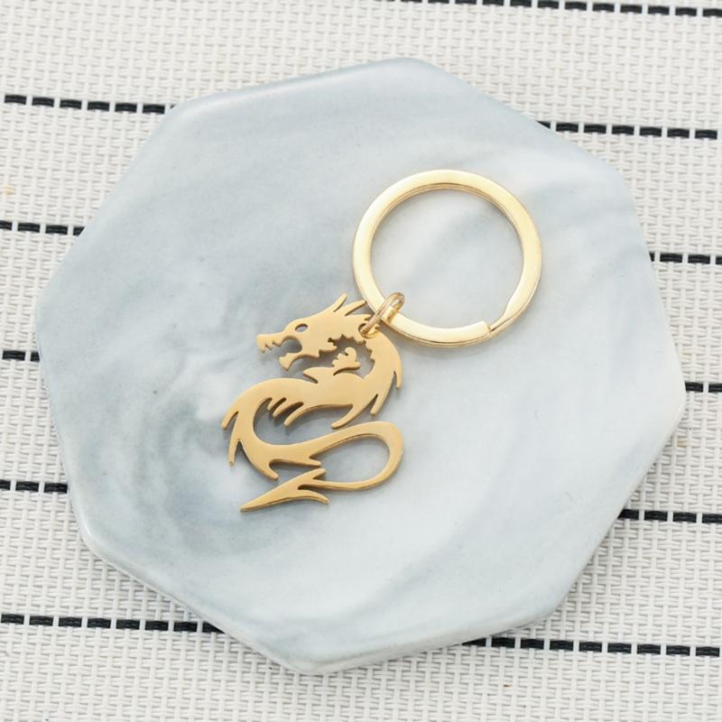 Fashion Dragon Charm Keychain Stainless Steel Keyring Gold Silver Dragon Pendant Key Chain Car Keys Holder Bag Decor