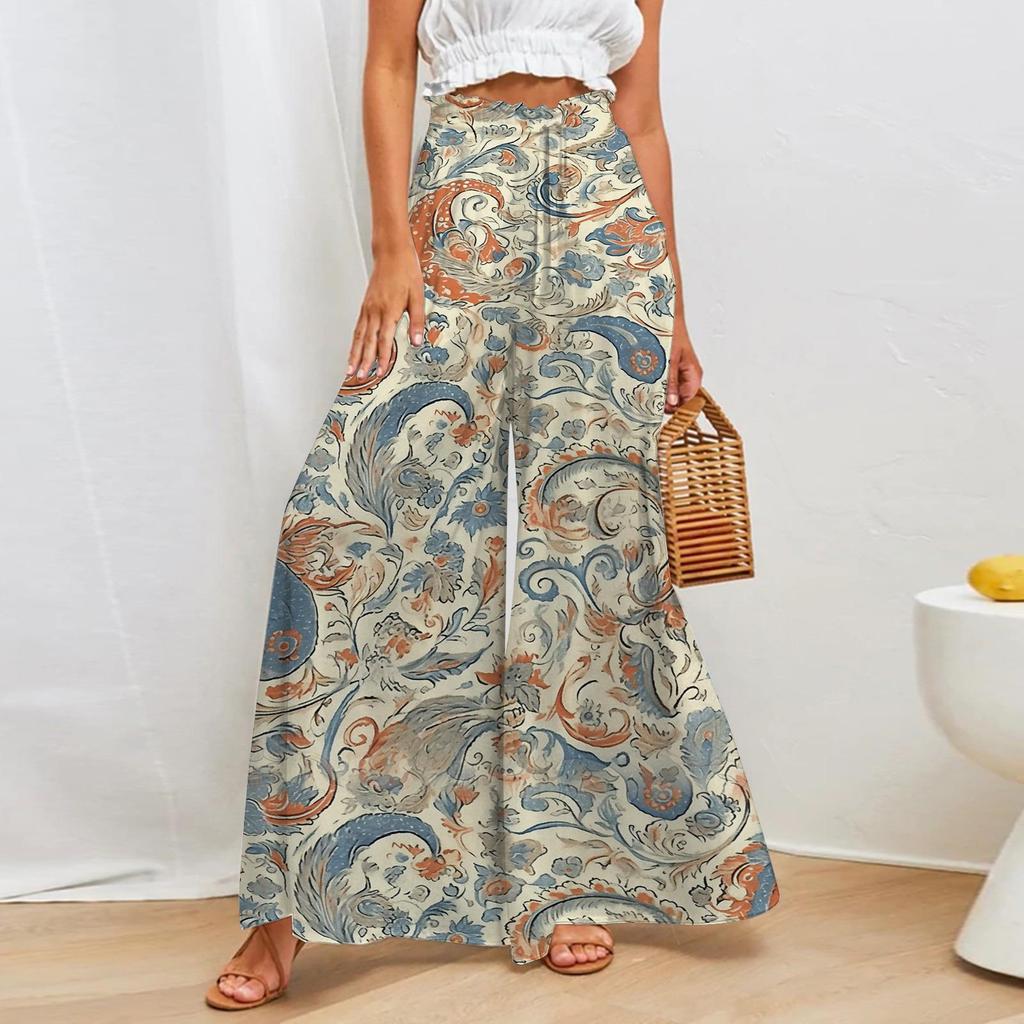 European & American Style Women's Printed Wide-Leg Casual Pants
