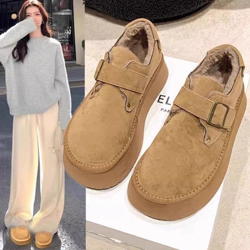 Fleece and thickened cotton shoes for women's autumn and winter new versatile thick-soled lazy people with one foot to keep warm cotton shoes