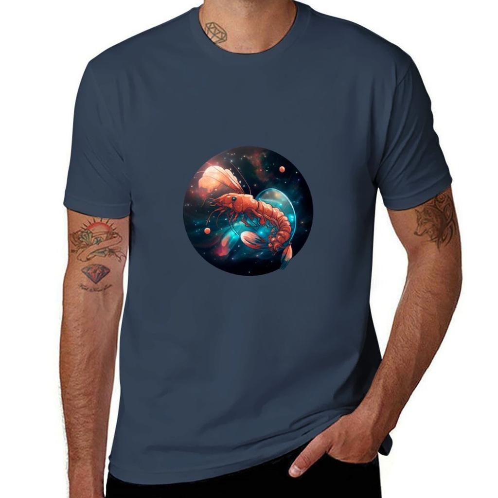 Magische Garnele im Weltall T-Shirt Basic Unifarbenes T-Shirt für Frühling und Sommer