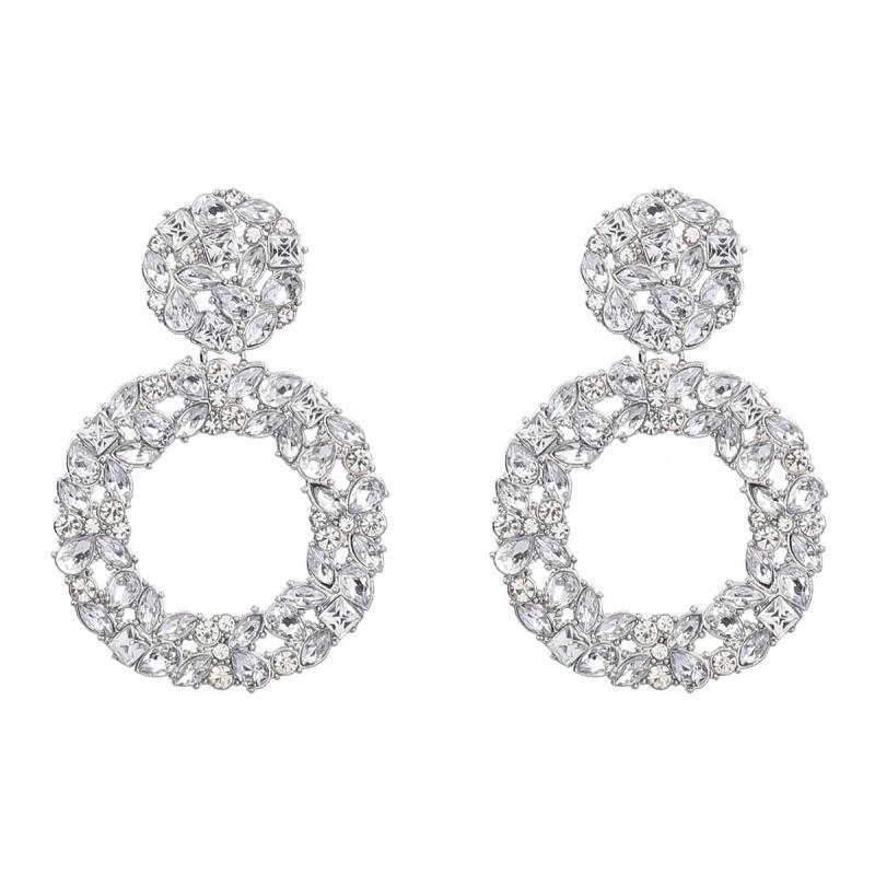 Stylish Alloy Earrings With Full Rhinestone Pave Multi-Layer Circular Drop Women Trendy Geometric Statement Jewelry Silver