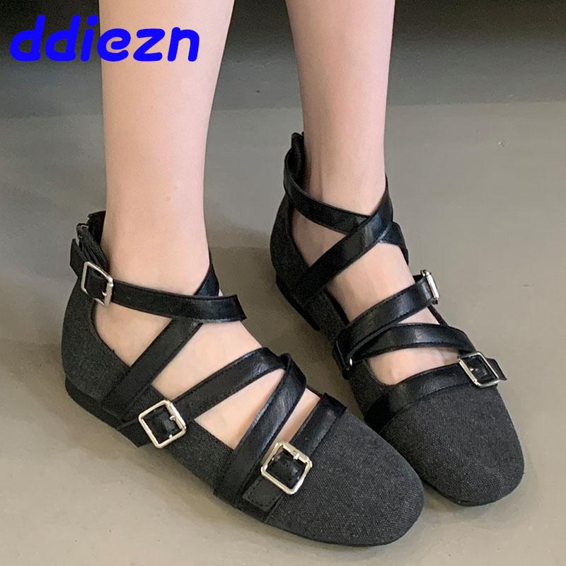 Fashion Luxury Fashion Cross-tied Women Flat With Shoes New In 2025 Zippers Female Buckle Strap Footwear Round Toe Ladies Flats Shoes