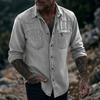 Camicia da uomo vintage in denim lavato a maniche lunghe con bottoni e tasca con zip, casual, da lavoro