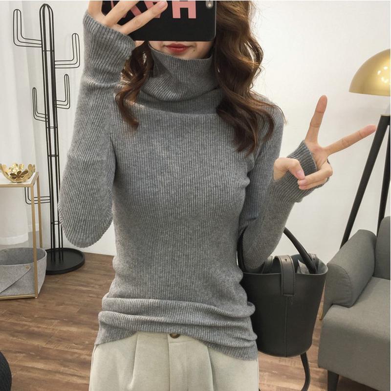 Autumn and Winter Large Code Women's High Neck Sweater Slim Thickening Head Long-sleeved Bottoming Knitwear