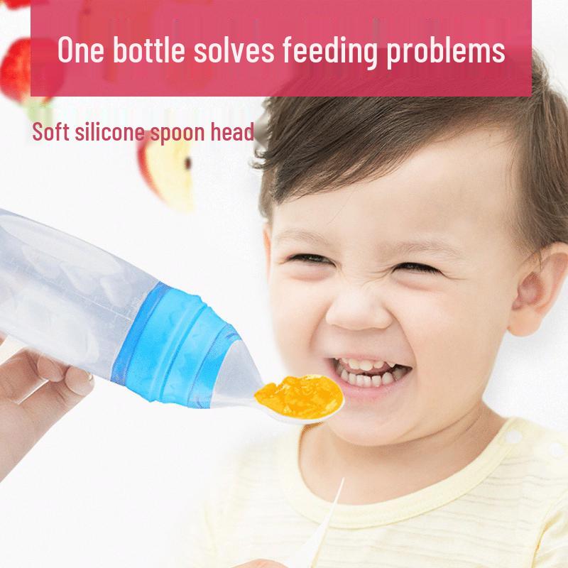 Silicone Baby Rice Cereal Squeeze Feeding Bottle & Spoon