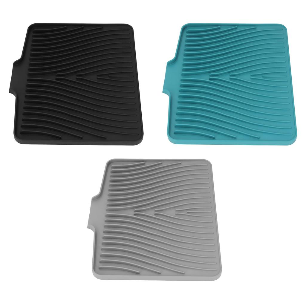 Dish Drying Mat Heat Resistant Prevent Slip Silicone Slope Dish Drying Pad with Drain Lip for Counte
