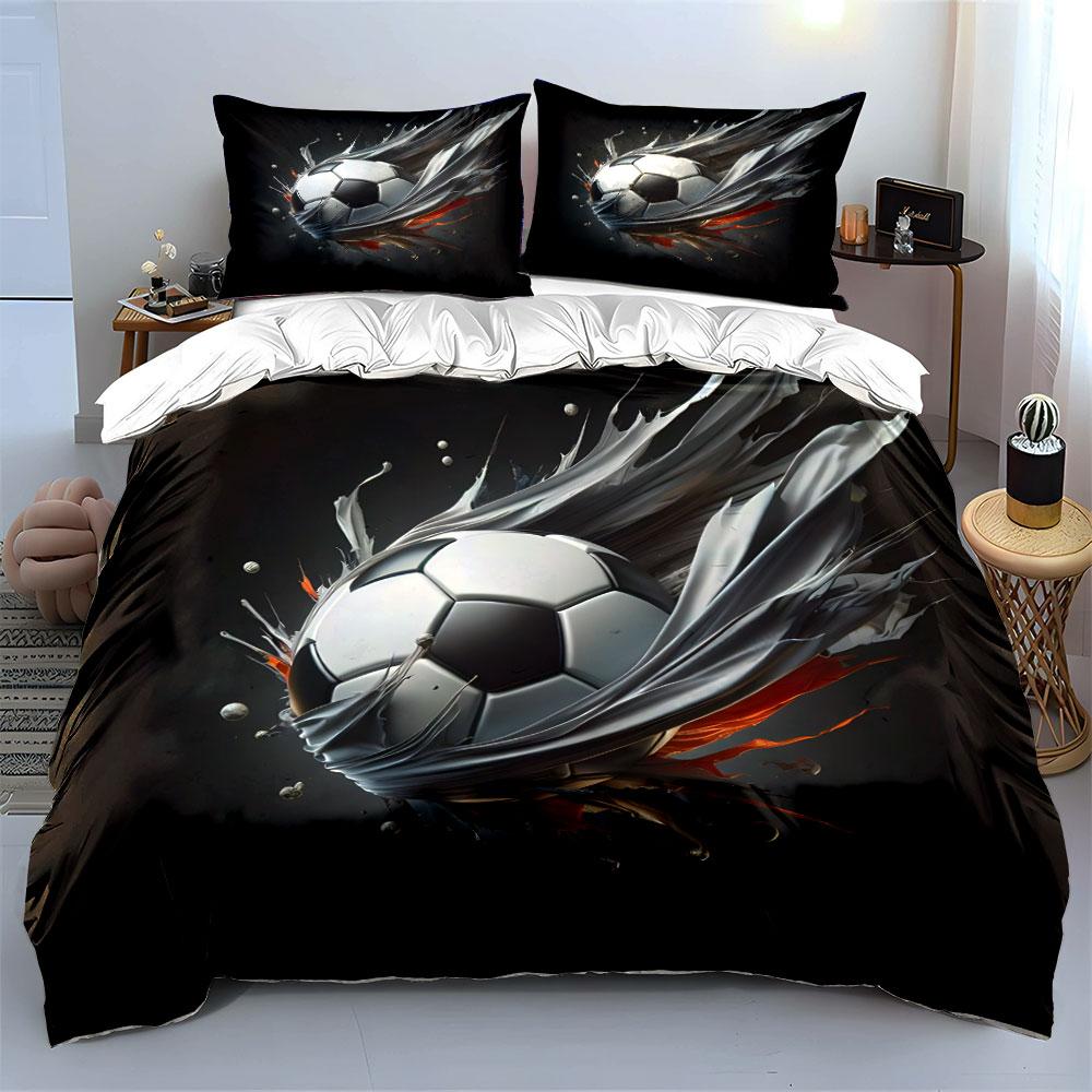 Dynamic Soccer Ball Artwork Bedding Duvet Cover Set  (1*Duvet Cover 2*Pillowcases, Without Duvet Insert)