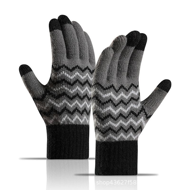 Winter men's plush cold and warm gloves with split finger touch screen knitted gloves