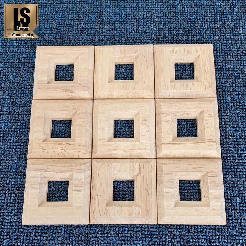 European-Style Solid Wood Square Carved Wall Decoration Single 6x6cm