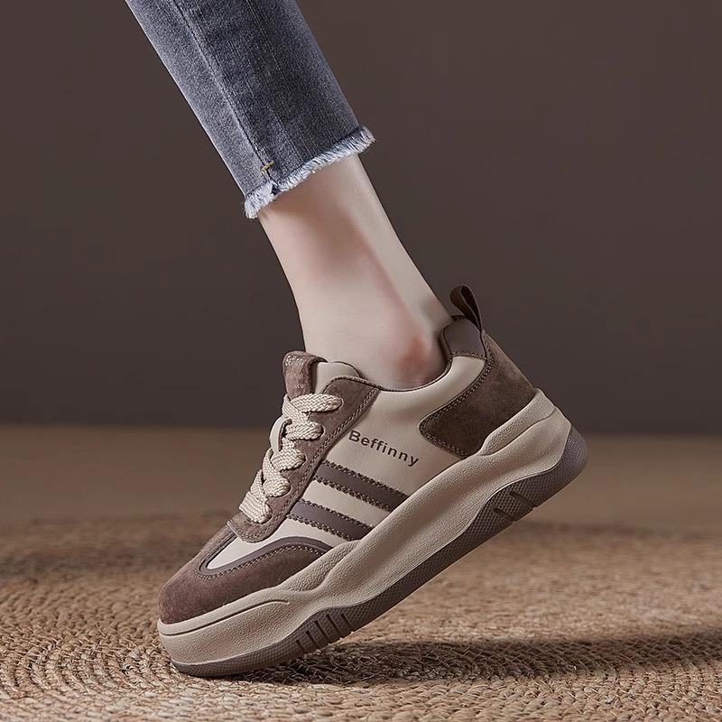 Platform Casual Women's Shoes Spring 2025 New Non-slip Sports Training Shoes Retro Lace-up Heightening Versatile Board Shoes
