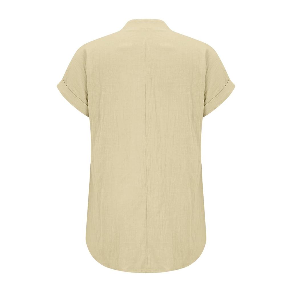 Women's Fashion Casual -Colour Buttoned Pocket Collared Short-Sleeved Shirt T-Shirt Top