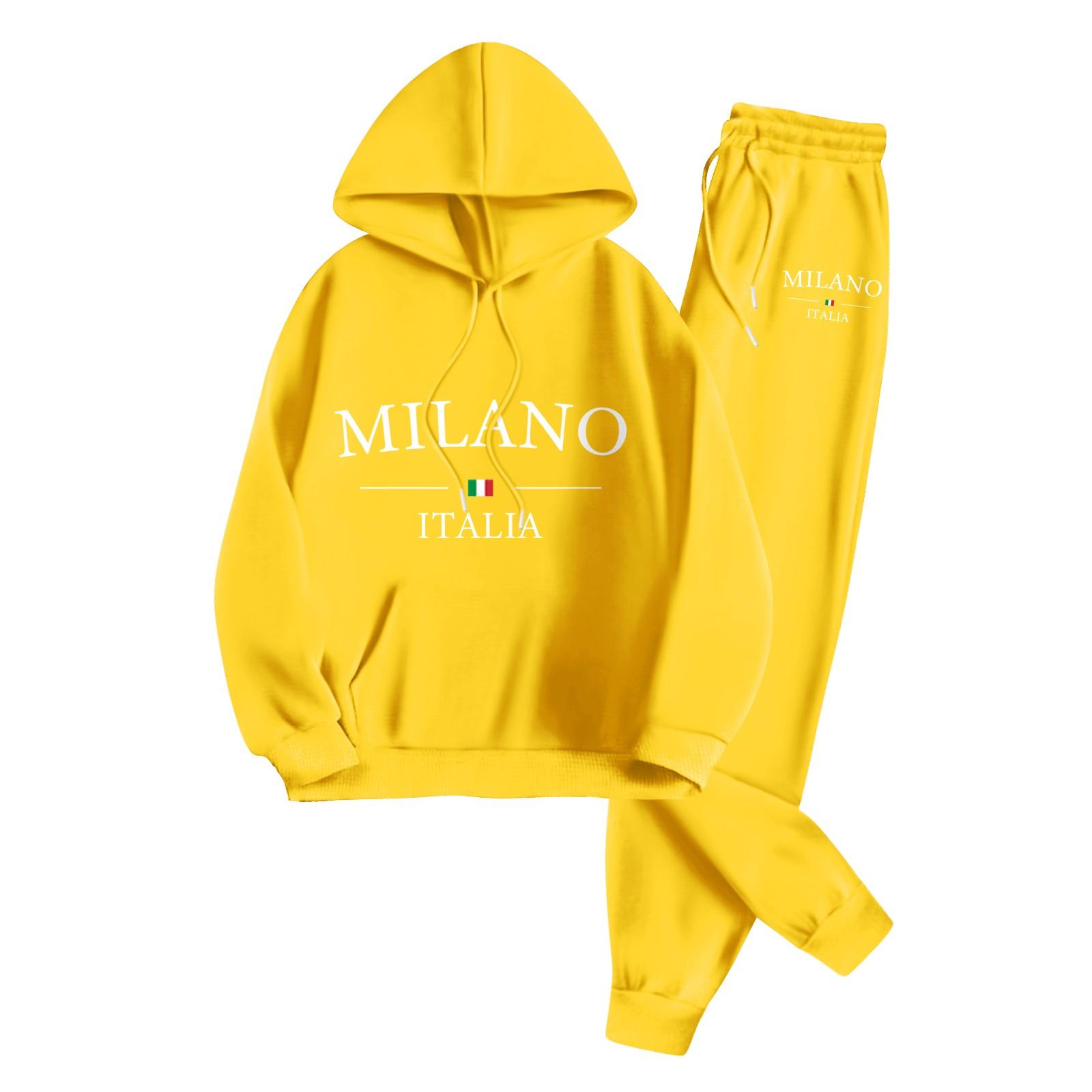 

Унисекс модные повседневные брюки с длинными рукавами и принтом свободного покроя, комплект из пуловера и брюк XL жёлтый