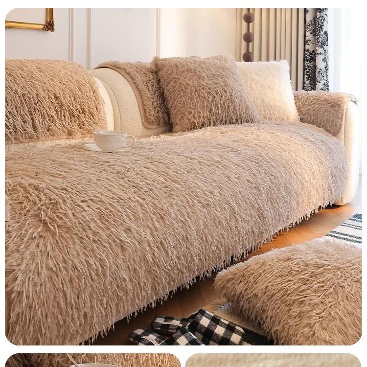 Plysj Komfortabelt Trekk Stue Varm Vinter Sofahåndkle Universell Sklisikker Matte Sofateppe Sofapute Tykk Fløyel Sofa