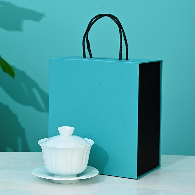 

Подарочная коробка чайного набора для кунг-фу из фарфора «саловая яшма» Дэхуа, «Тысячи ли Цзяншань», полный набор мероприятий в сопровождении ручных подарков