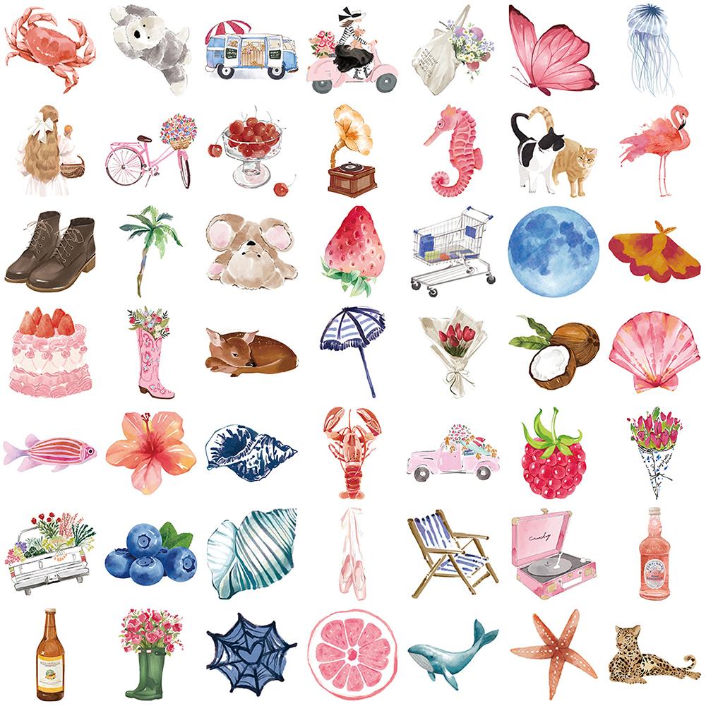 10/30/50/100pcs INS Style Watercolor Cartoon Stickers Aesthetic Decals Waterproof Decorative Scrapbook Phone Cute Sticker Gifts