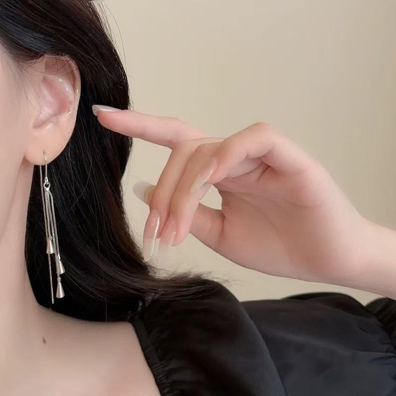 Elegant Water Drop Tassel Ear Threads French Long Dangle Earrings High-End Jewelry for Women