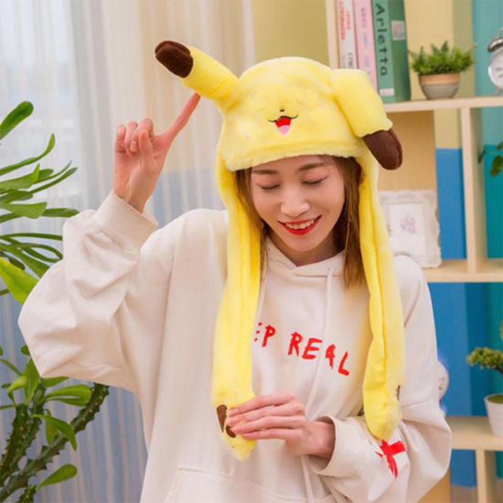 Oblíbený produkt 60cm roztomilý klobouk Pikachu Uši ​​pohybující se nahoru dolů Airbag Plyšová čepice Dárek k narozeninám