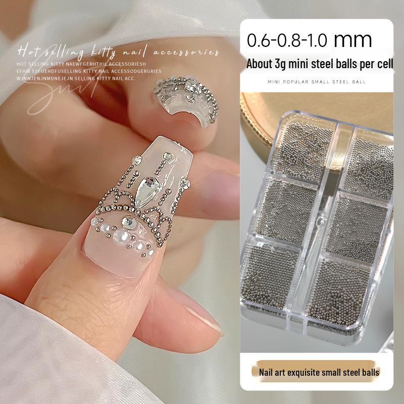 Gold & Silver Mini Steel Nail Art Beads - 6 Boxed DIY Metal Round Decorations