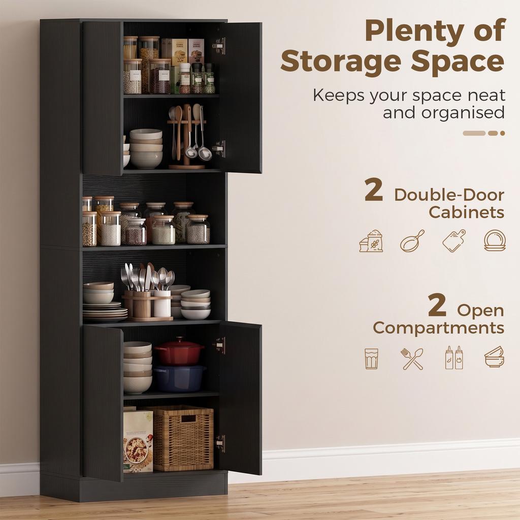 170 cm Tall Kitchen Cupboard Soft-Close Hinges Black Wood Effect