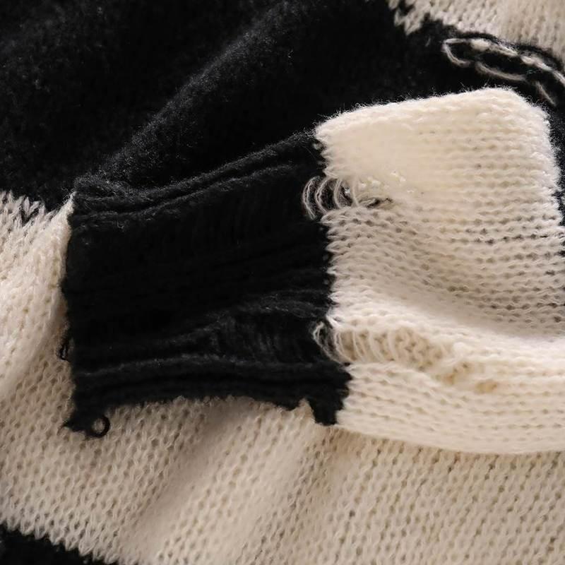 Korean Style Striped Tassel Knit Sweater - Loose Fit, Slimming, High-End Feel Pullover for Women (Autumn/Winter)