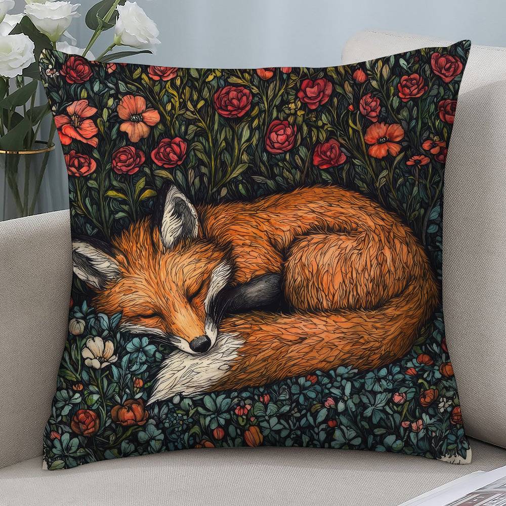 William Morris Art Fox Pillow Case Short Plush Double-sided Print Square Throw Pillow Covers Sofa Home Cushion Decor