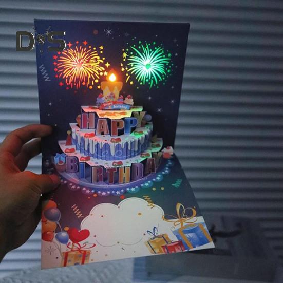 3D Pop Up Bursdagskort Bursdagskake Gratulasjonskort med Pyroteknikk Musikk Blåsbare stearinlys Bursdagsoverraskelse Minne til henne Ham
