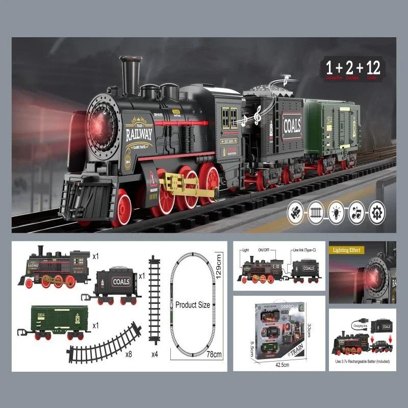 Simulated Railway Trains Retro Steam Train Model Children Toys Electric Rail Train Track Boy Toy Kids New Years Christmas Gifts