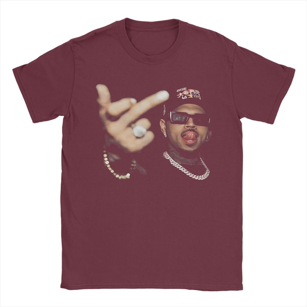 T-shirt Casual Divertenti Dito Chris Brown Uomo Girocollo Cotone Manica Corta Taglie Forti