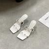 2025 spring new square head rhinestone thin heel high heels French fashion sexy temperament thin open-toed women's sandals