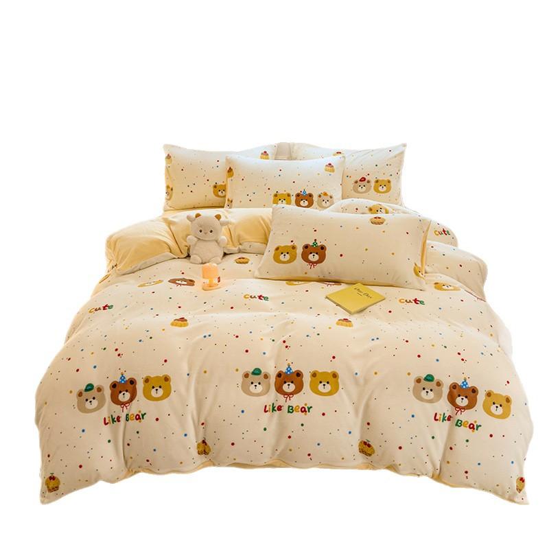 Thickened Milk Fleece Quilt Cover Single Piece Coral Fleece Quilt Cover Four-Piece Set Double-Sided Flannel Fleece