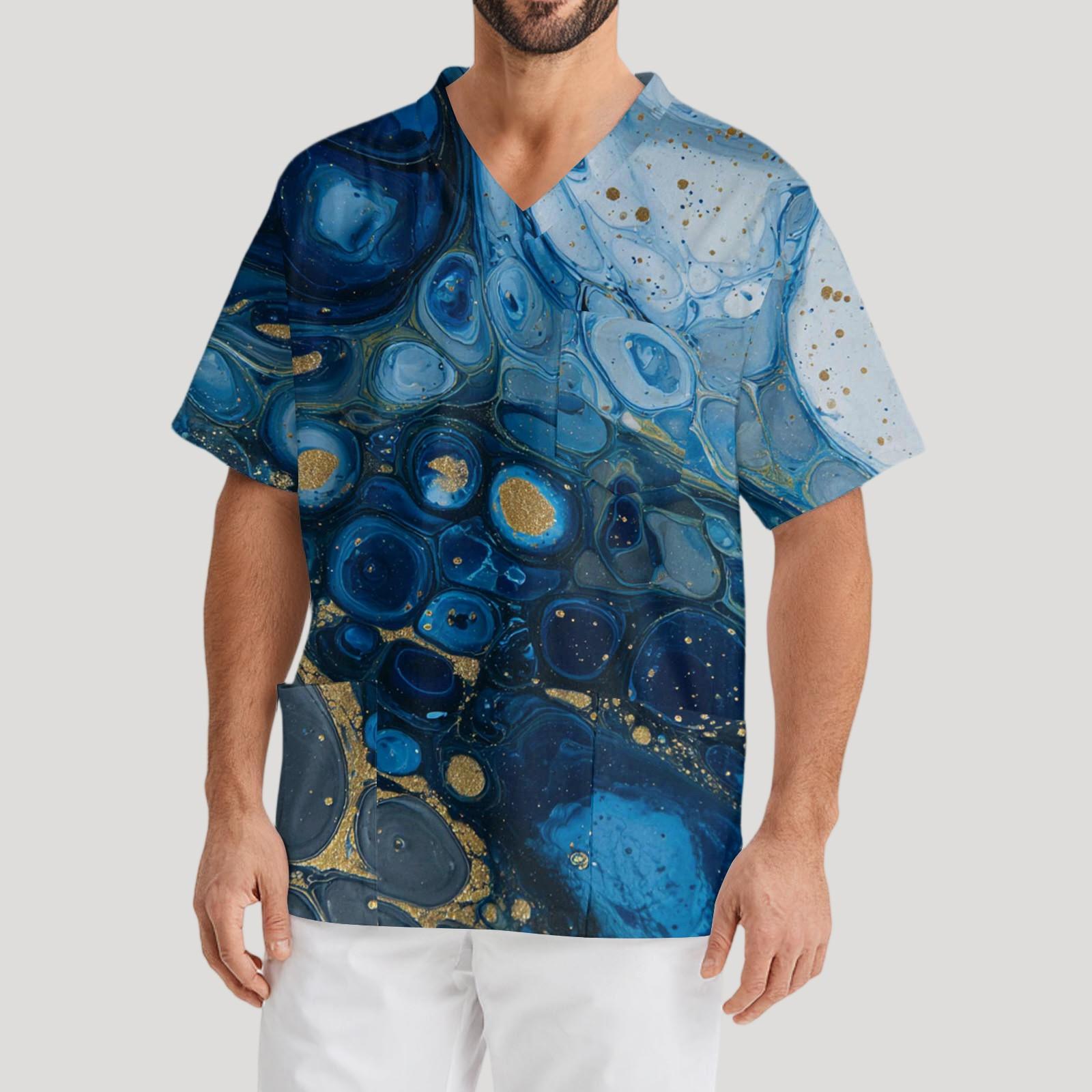 

Мужская рабочая блузка с короткими рукавами и v-образным вырезом с принтом, топ с нагрудным карманом XL