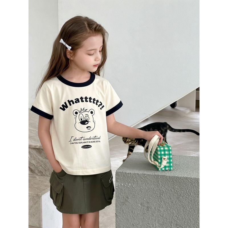 Girls' Korean-Style Children's Clothing 2026 Summer New Style Children's Pure Cotton Cartoon Print Short-Sleeved T-Shirt Baby Fashionable Clothes