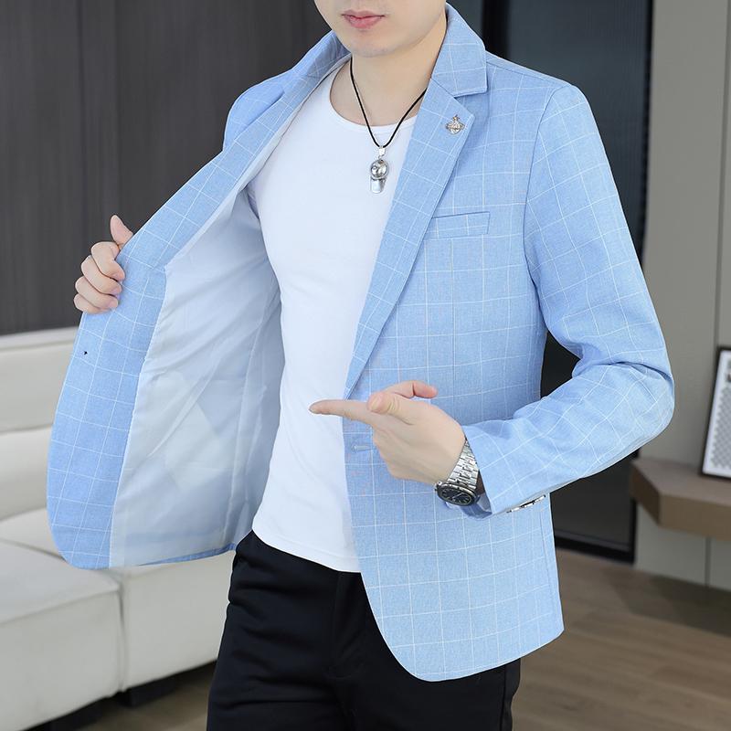Outdoor Men's Cycling Fashion Business Casual Checkered Korean Version Personalized Hiking Wedding Formal Wear Blazer