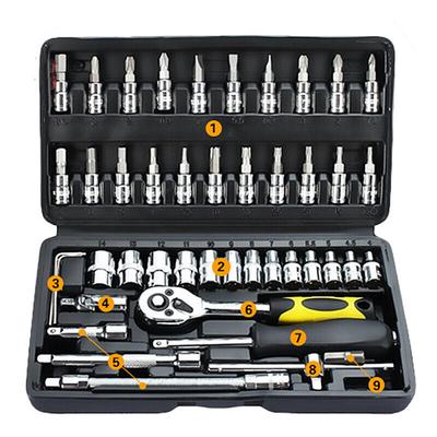46Pcs/Set Spanner Socket Screwdriver 1/4" Car Repair Tool Ratchet Wrench Box Kit