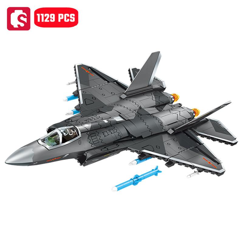 SEMBO Carrier Based Fighter Jet Assemblage Building Blocks MOC Armed Aircraft Models Plane Construction Sets for Boys Toys Gifts